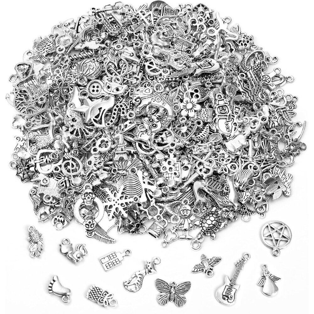 350Pcs Silver Charms for Jewelry Making Wholesale Bulk Tibetan Silver Charm Pend